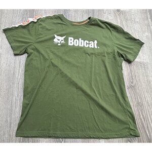 Bobcat T-Shirt Men's Size Large Cute Cat Logo Plain Pullover Causal Green